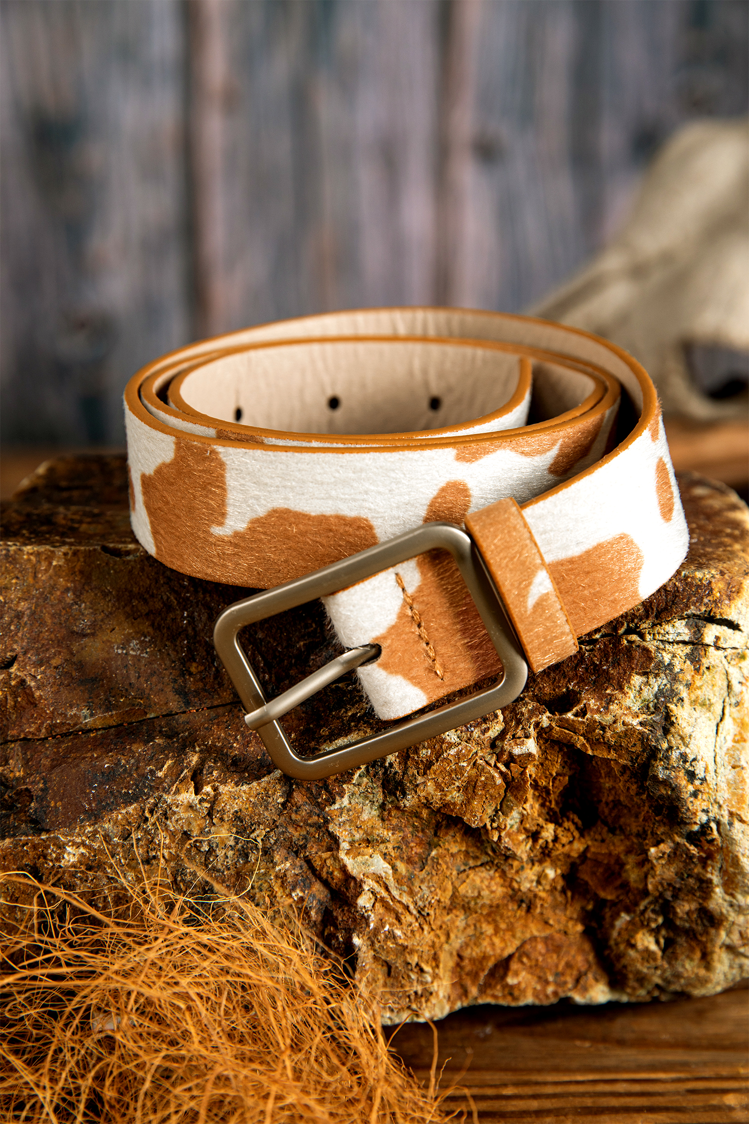 Jurassic Gold Animal Print Calf Hair PU Leather Belt - loveforevers