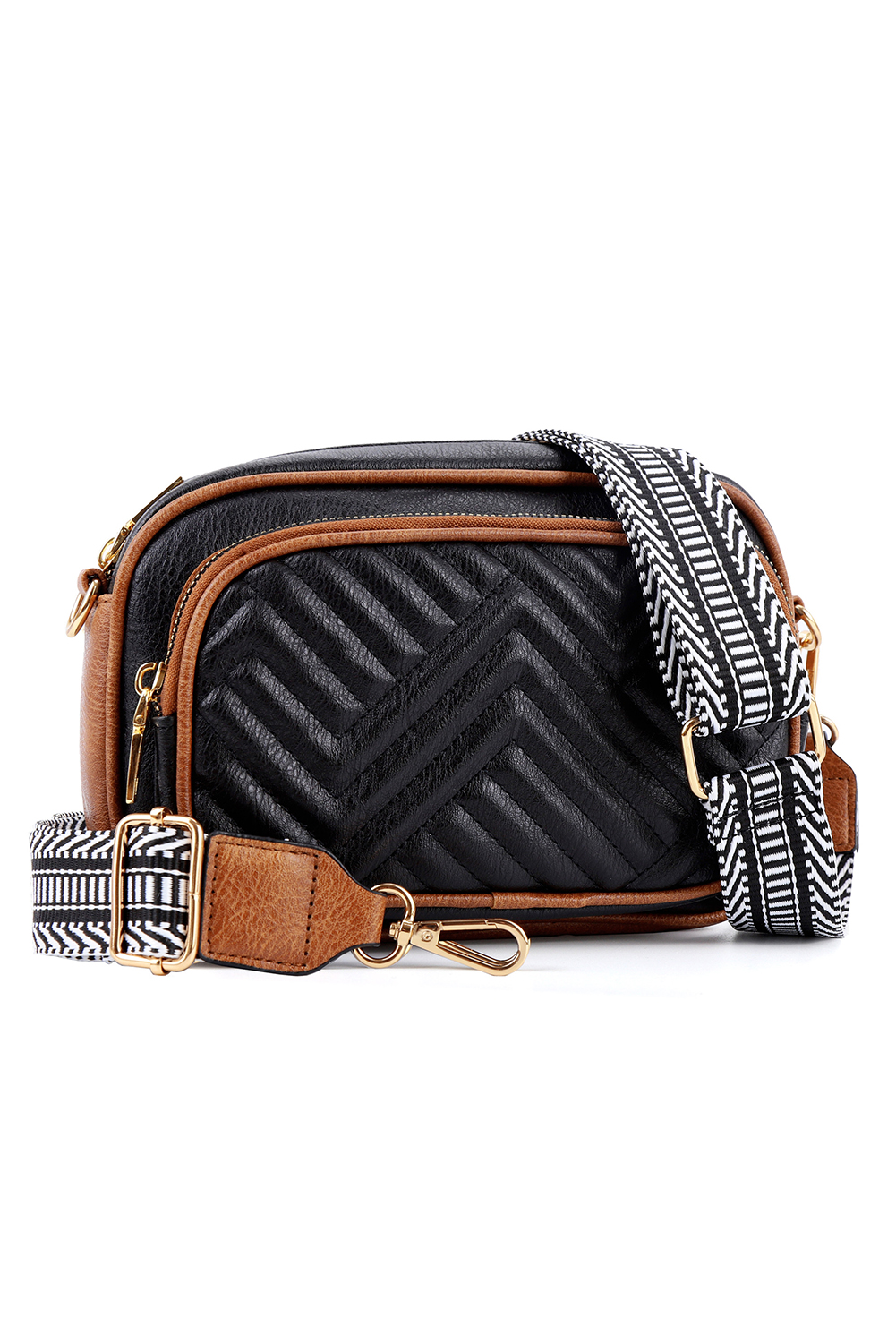 Black PU Leather Quilted Texture Mini Shoulder Bag - loveforevers