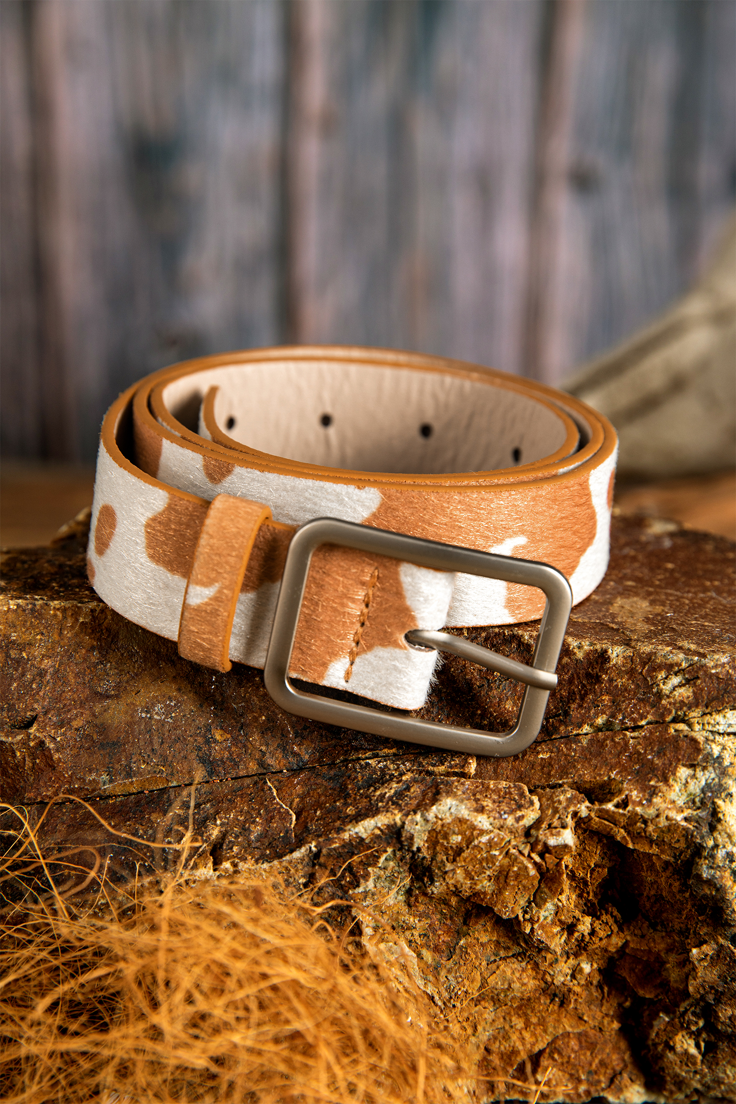 Jurassic Gold Animal Print Calf Hair PU Leather Belt - loveforevers