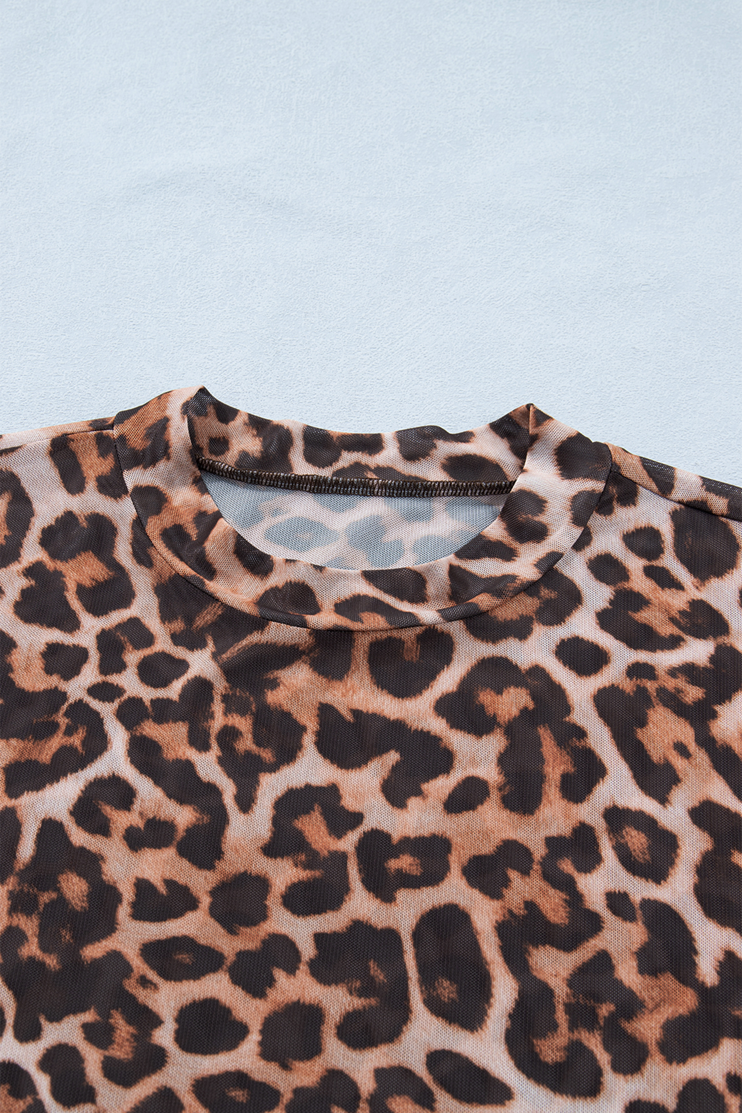 Brown Leopard Mock Neck Long Sleeve Mesh Top - loveforevers