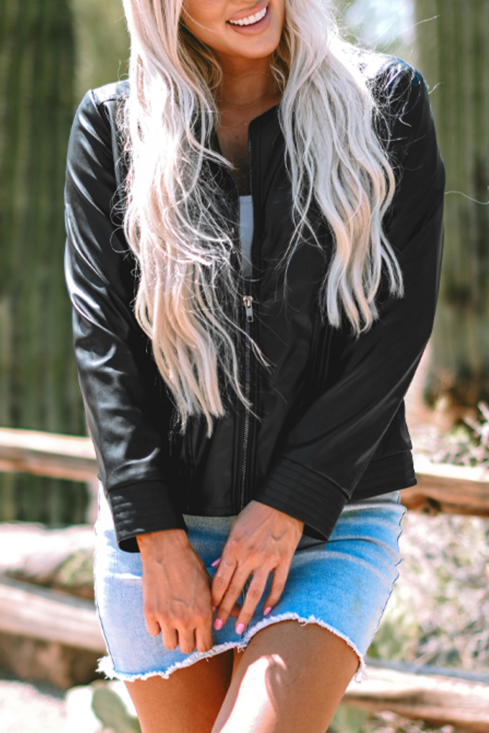 Chestnut Solid Faux Leather Zipper Slim Fit Bomber Jacket - loveforevers