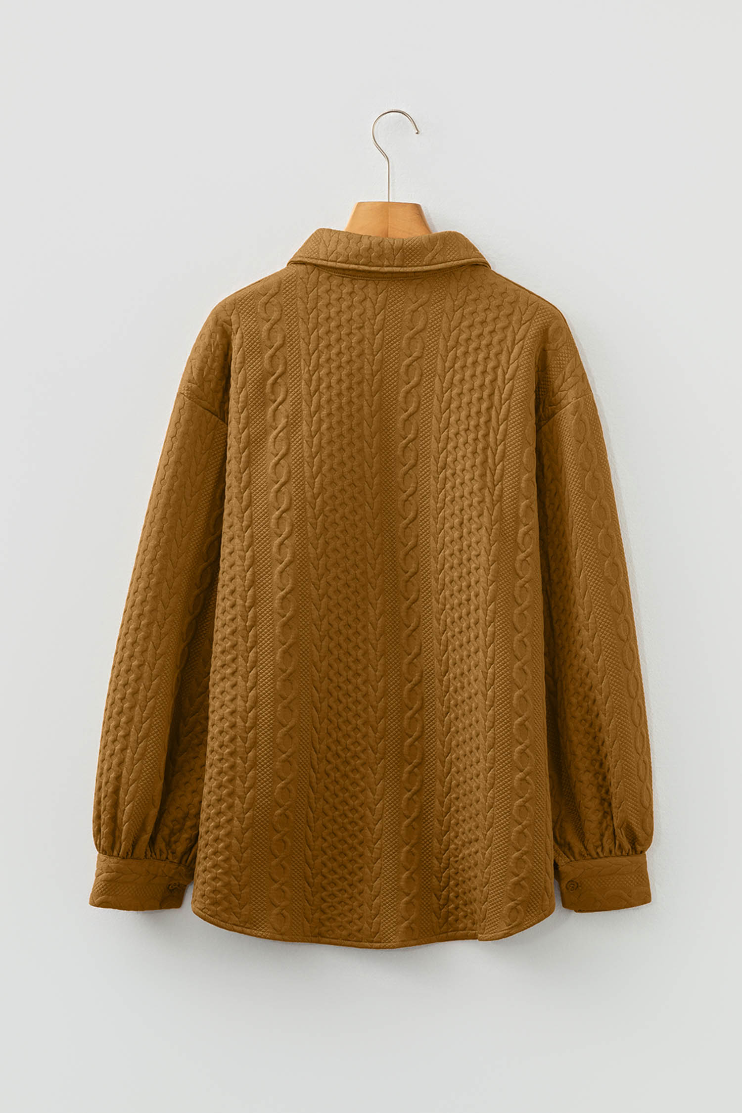 Sepia Rose Cable Texture Puff Sleeve Loose Shacket - loveforevers