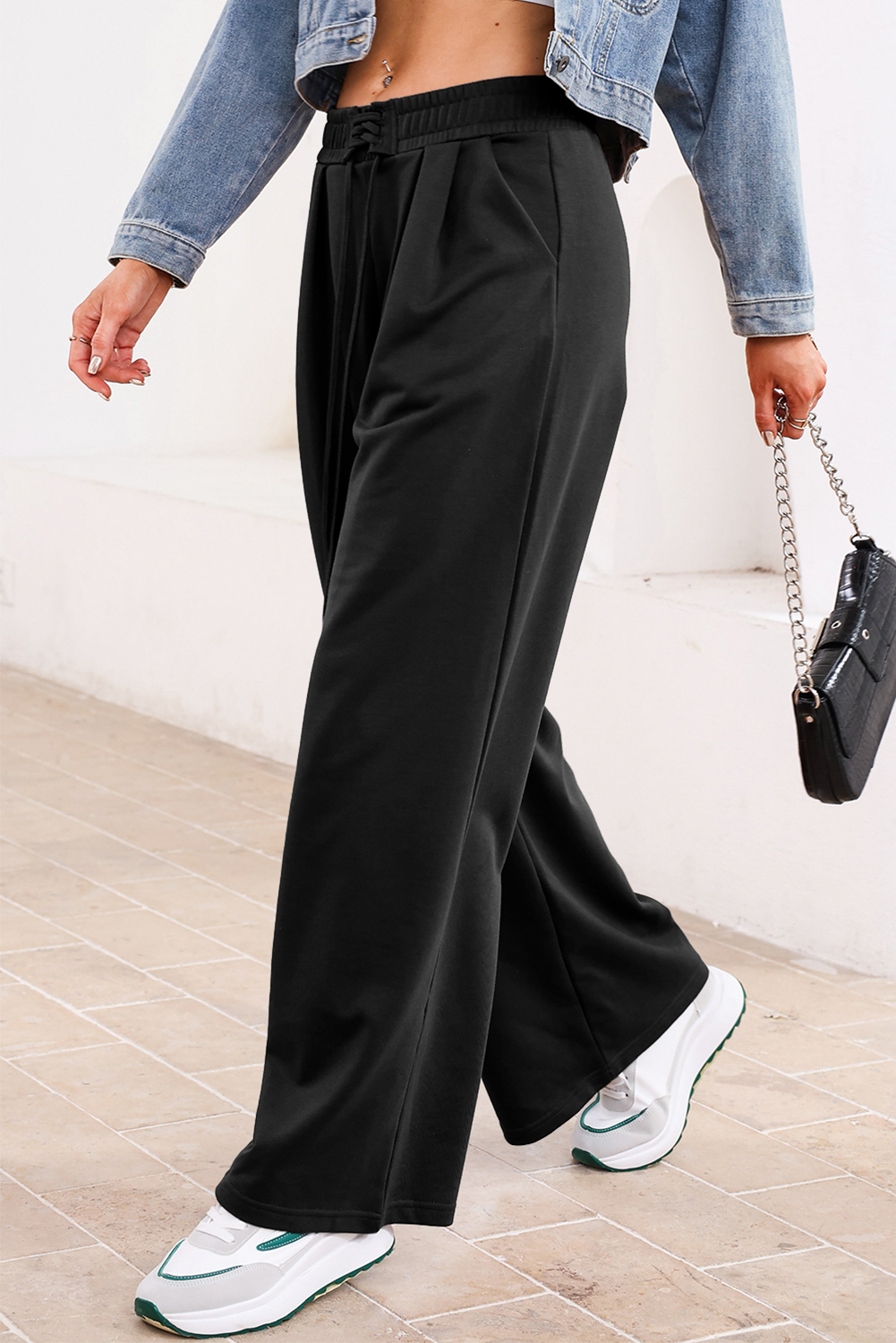 Burgundy Tied Elastic High Waist Pleated Detail Solid Sweatpants - loveforevers