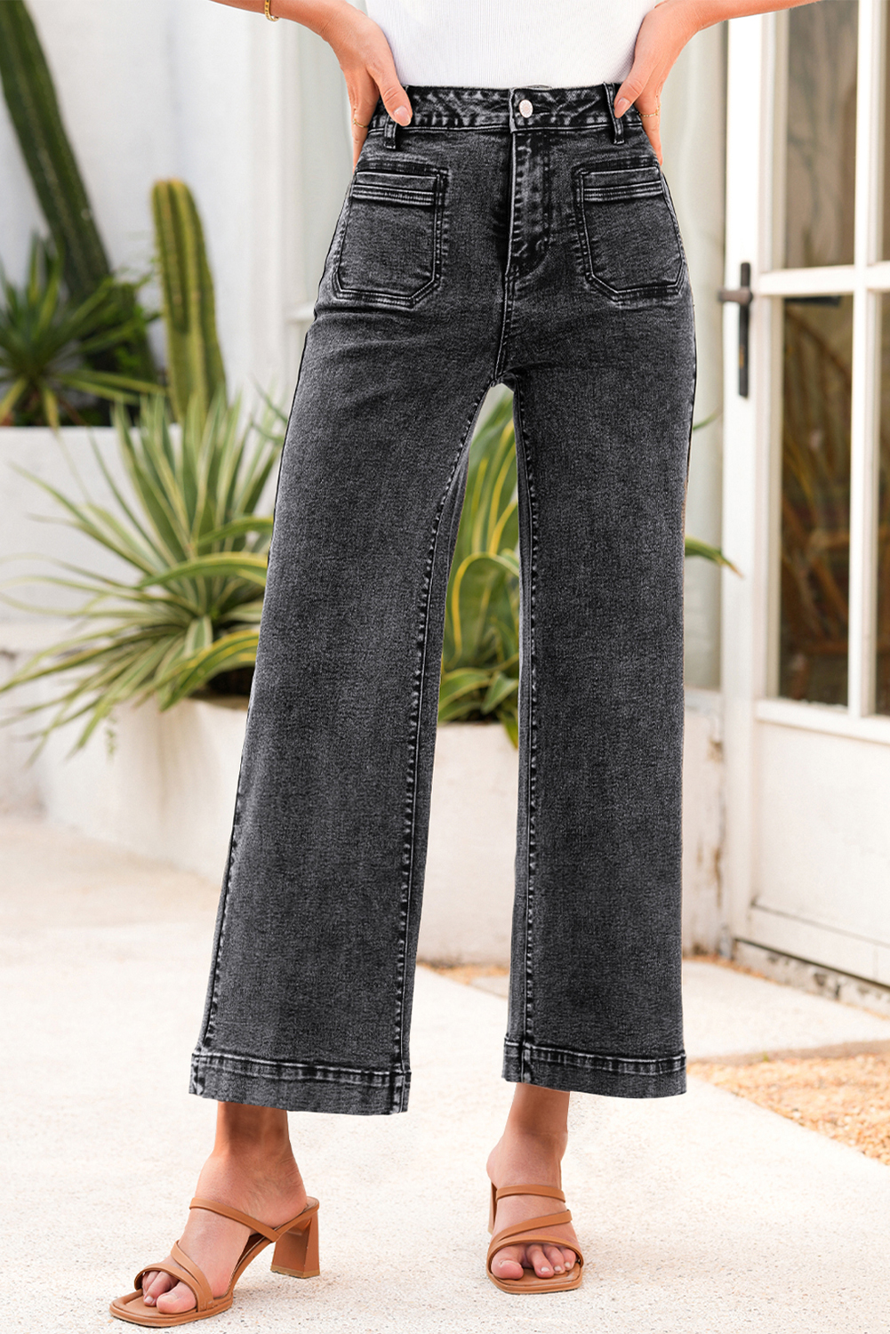 Light Blue Chic Patch Pocket Straight Leg Loose Jeans - loveforevers