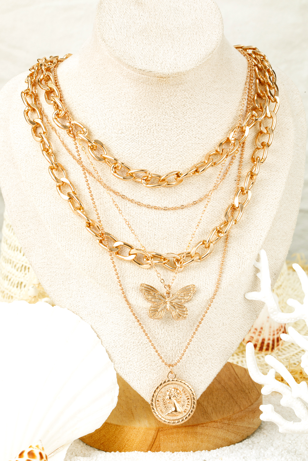 Gold Plated Alloy Multilayer Butterfly Charm Necklace - loveforevers
