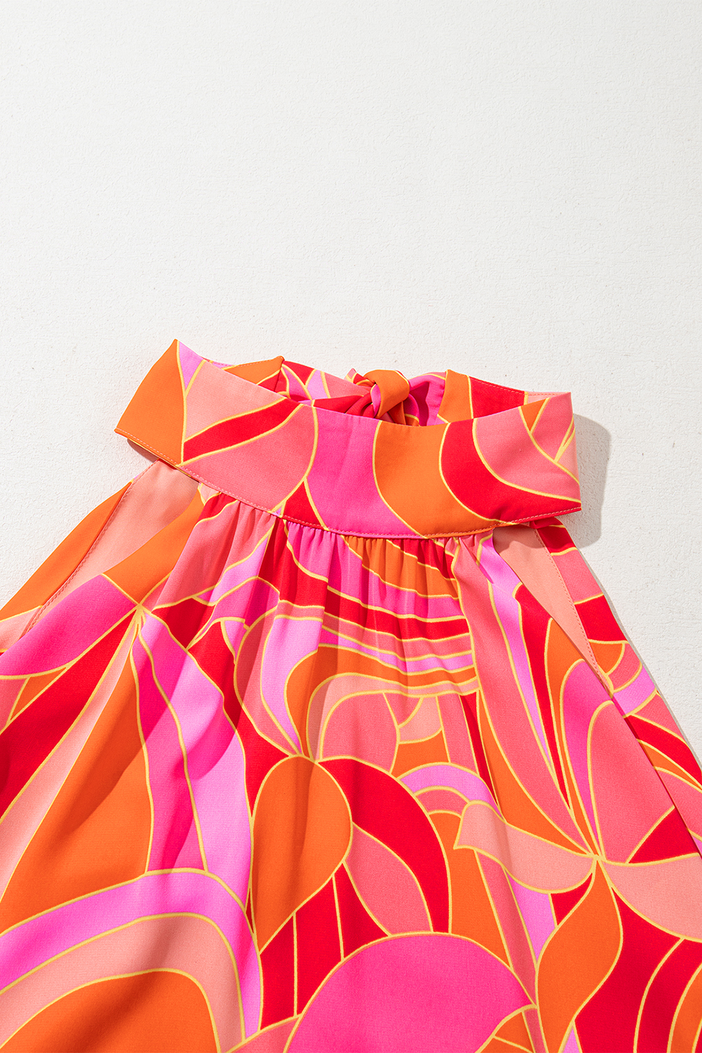 Rose Abstract Printed High Neck Knotted Nape Sleeveless Maxi Dress - loveforevers