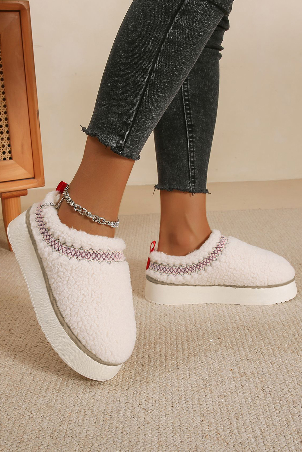 Oatmeal Embroidered Sherpa Plush Thick Sole Snow Boots - loveforevers