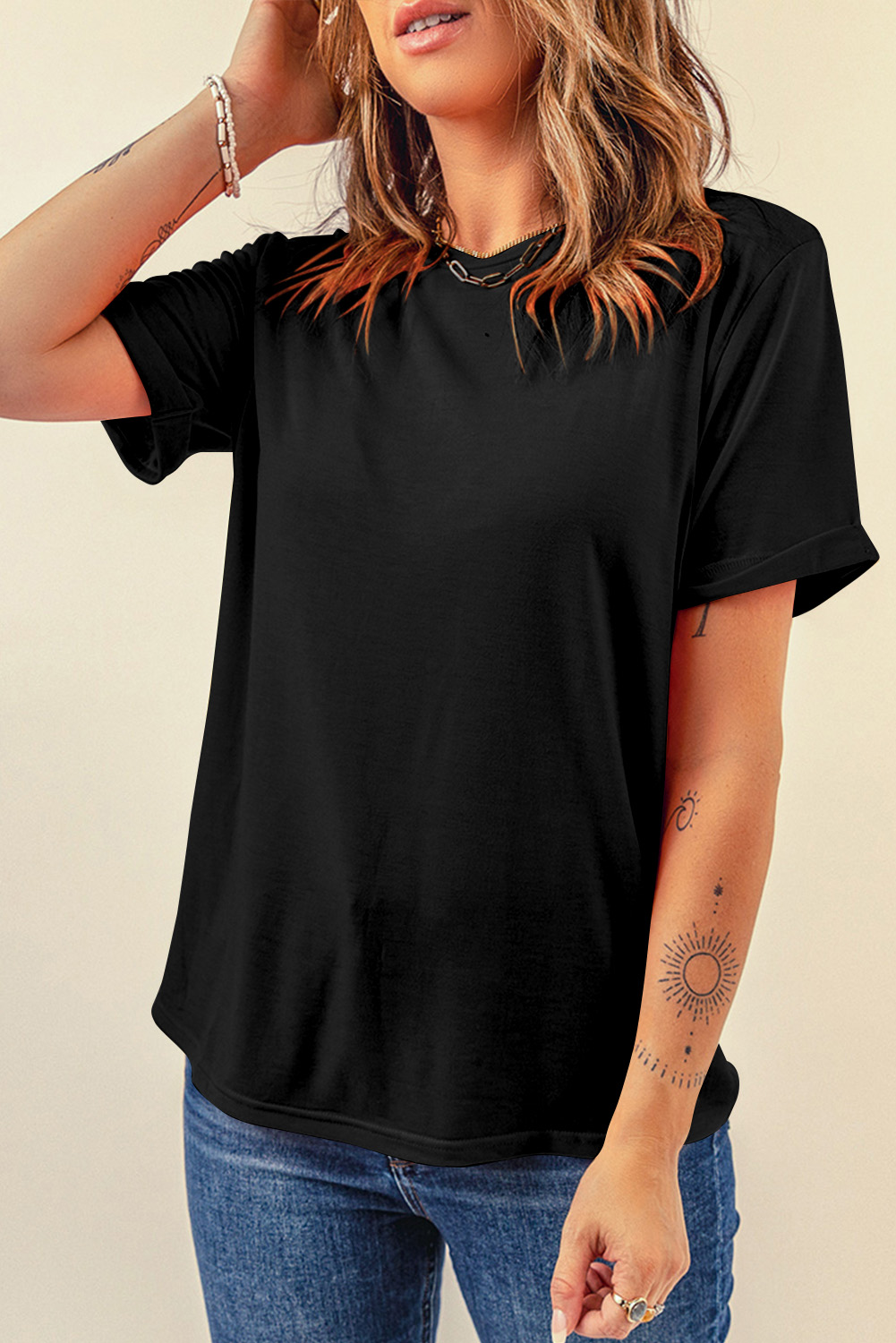 Khaki Casual Plain Crew Neck Tee - loveforevers