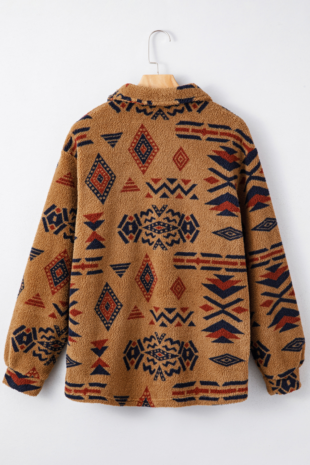 Khaki Western Aztec Pattern Fleece Shacket - loveforevers