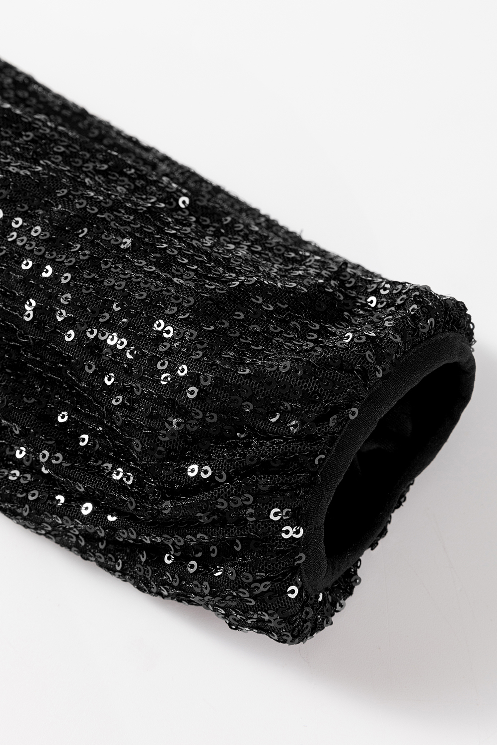 Black Sequin Zip up Round Neck Long Sleeve Jacket - loveforevers
