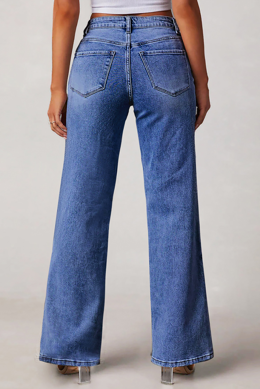 Dark Blue Trendy Seam Detail Straight Leg Jeans - loveforevers