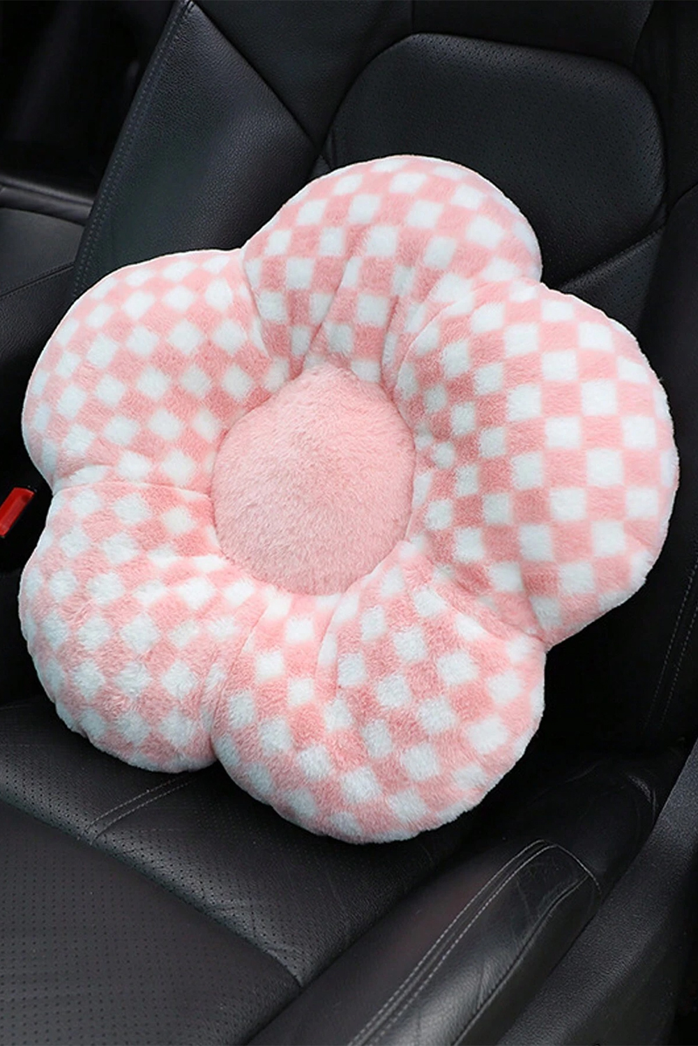 Pink Checkered Flower Shape Soft Sofa Cushion - loveforevers