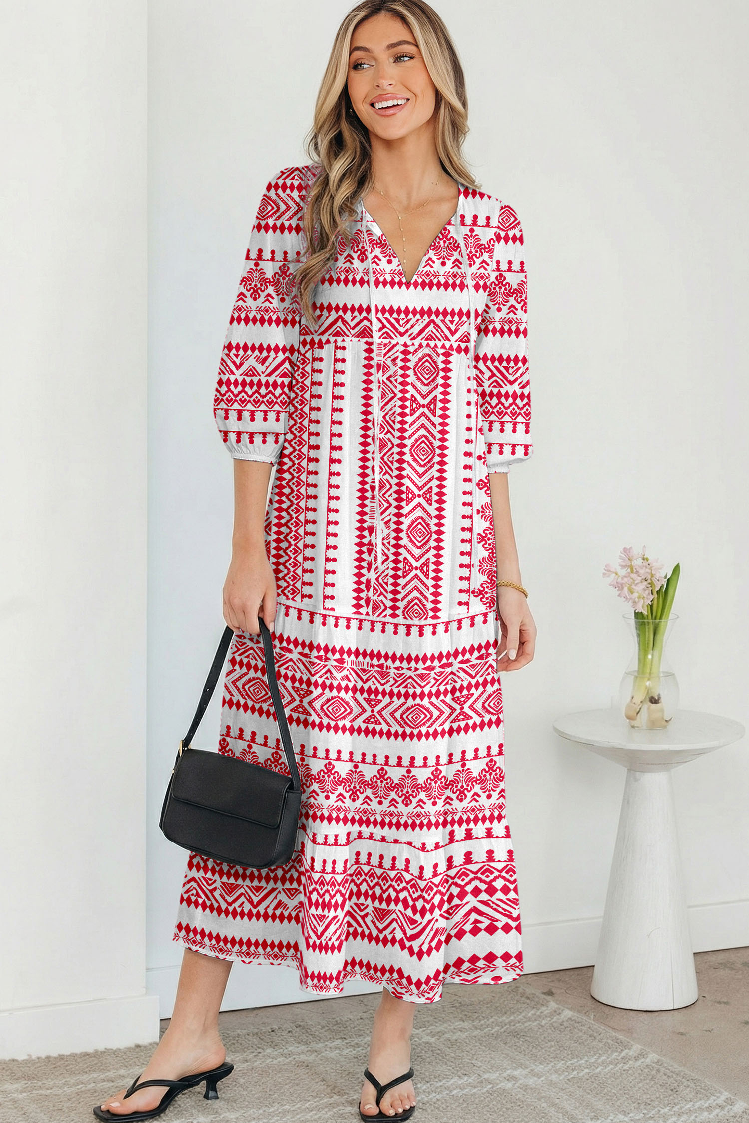 Sky Blue Boho Printed Half Sleeve Maxi Dress - loveforevers