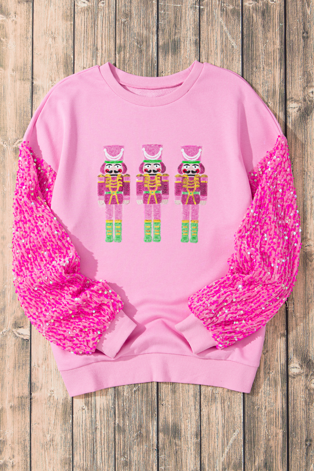 Pink Shiny Father Christmas Graphic Sequin Long Sleeve Top - loveforevers