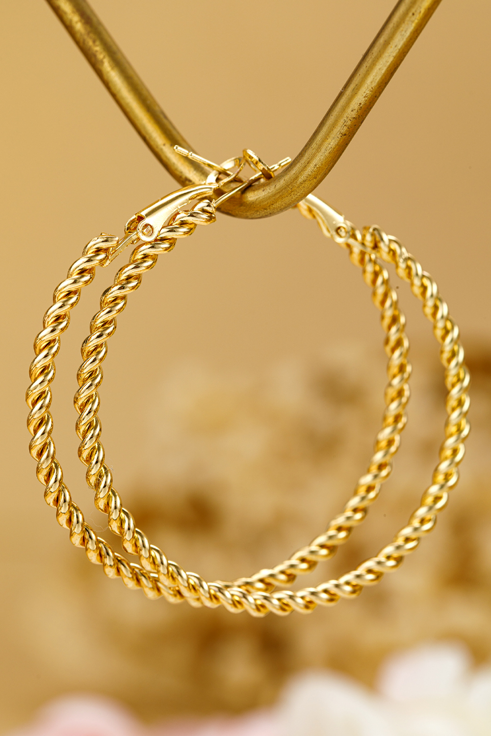 Gold Twisted Detail Plated Alloy Large Hoop Earrings - loveforevers