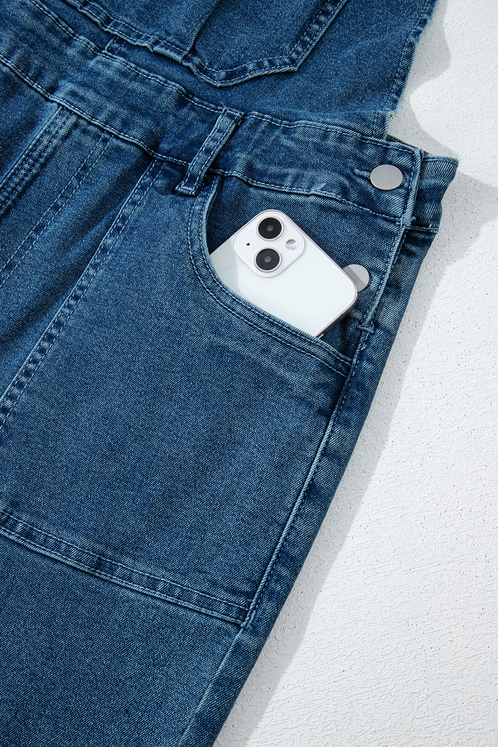 Dusk Blue Adjustable Tie Straps Cropped Wide Leg Denim Overalls - loveforevers