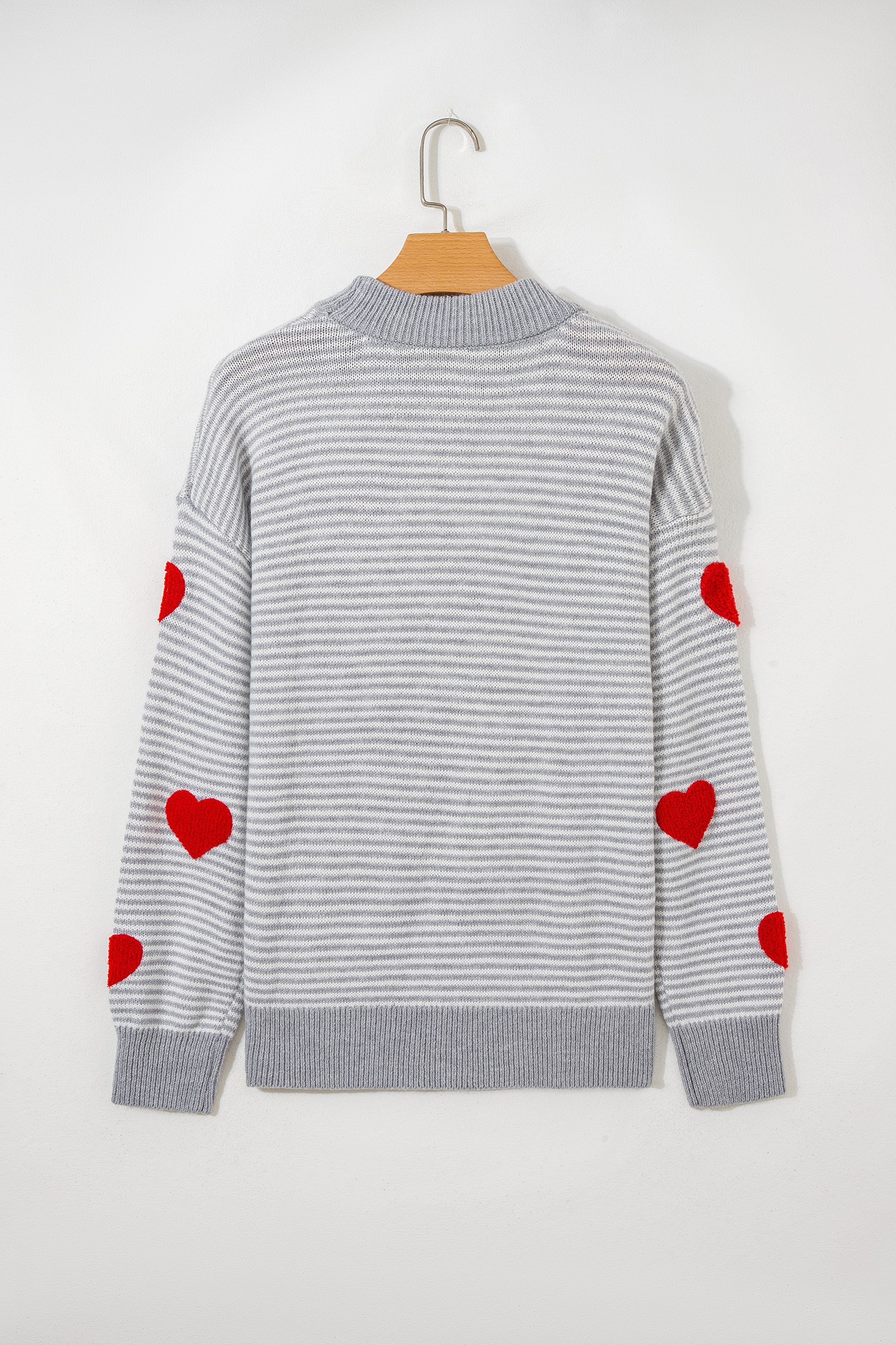 Gray Stripe Contrast Heart Pattern Valentine Knit Sweater - loveforevers