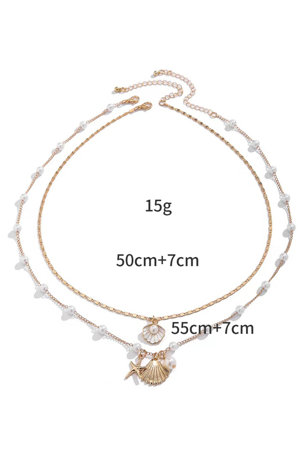 Gold Starfish Shell Pearl Dual Chain Necklace - loveforevers