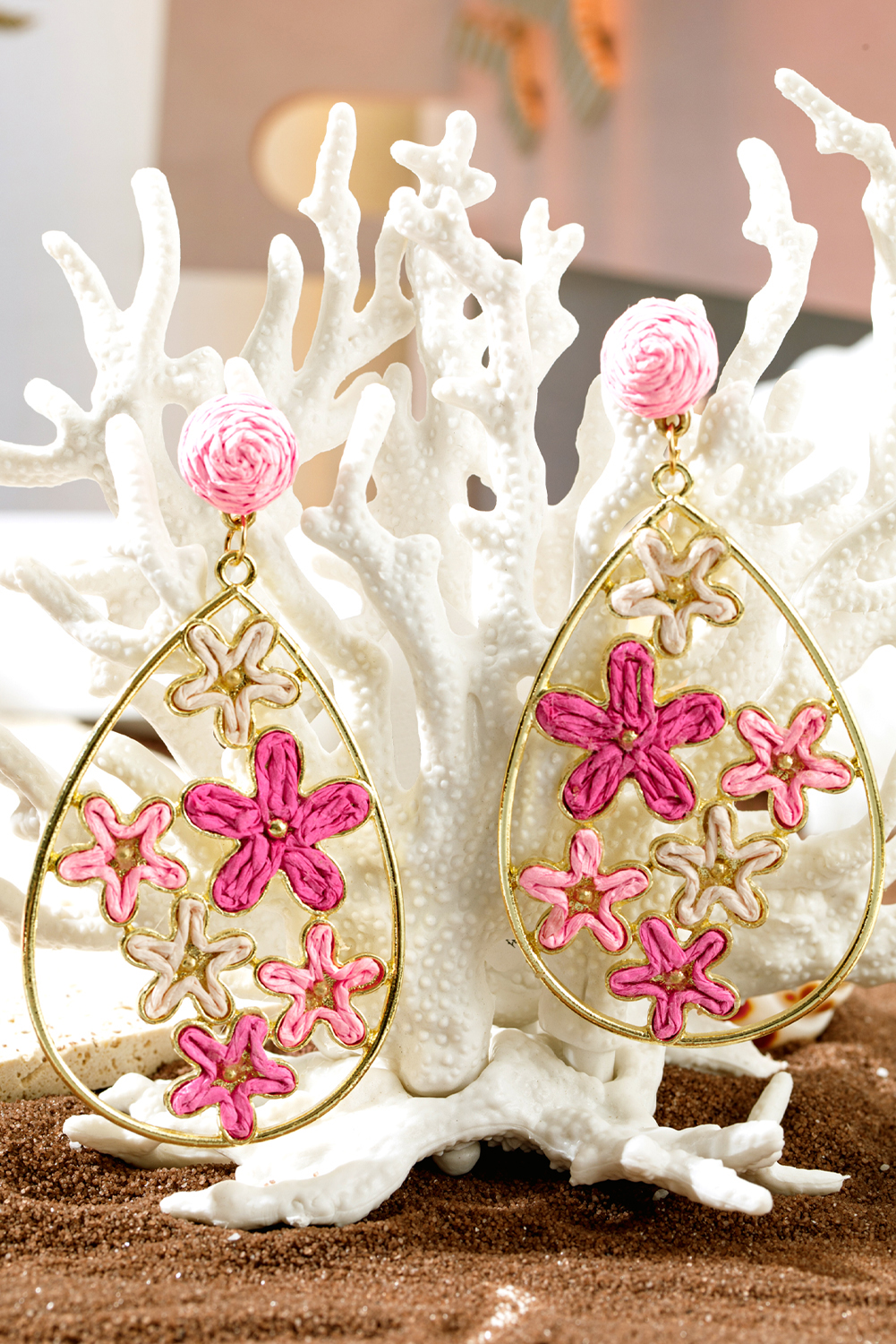 Rose Red Flower Plaited Gold Plated Waterdrop Earrings - loveforevers
