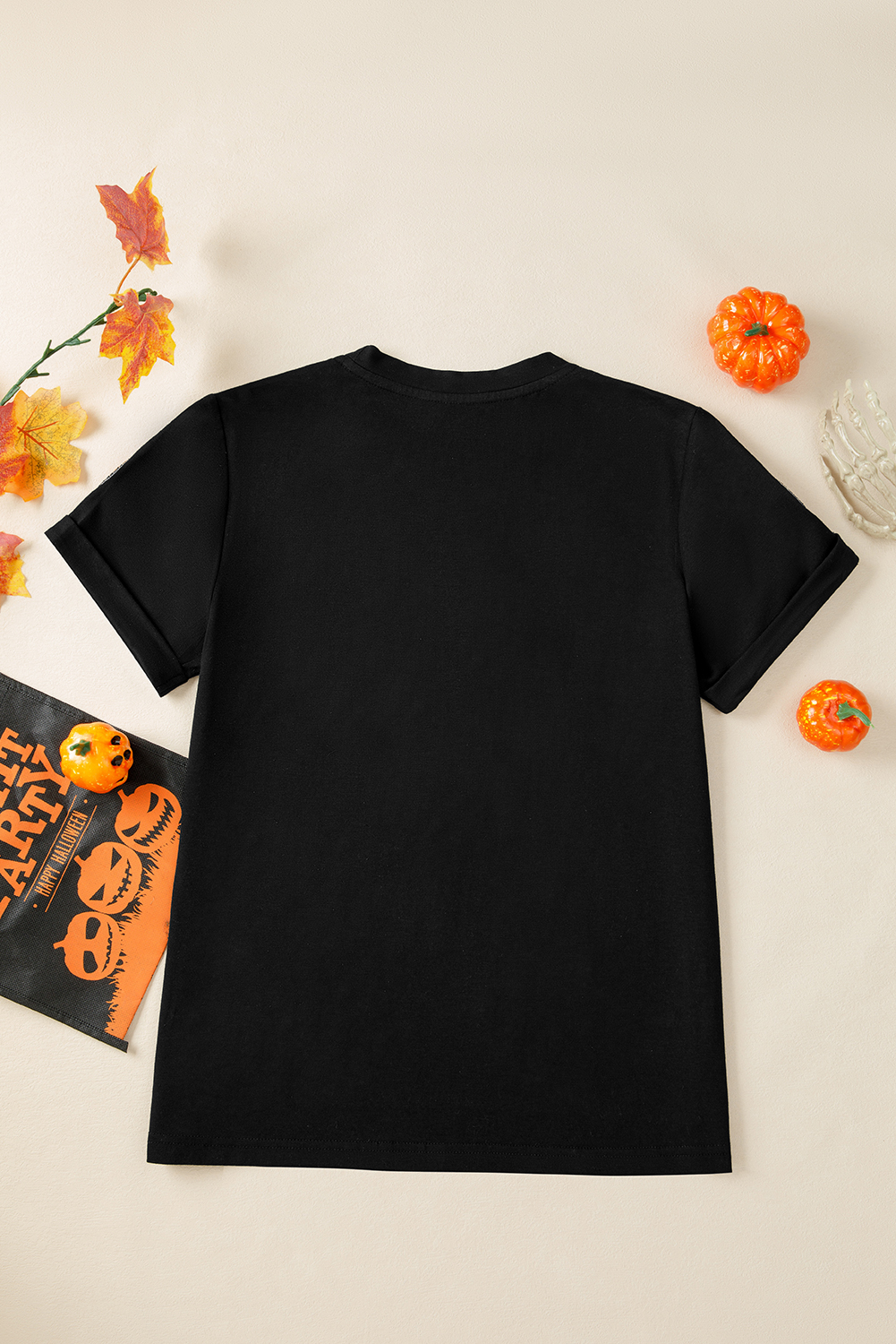Black Sequin Pumpkin Face Halloween T Shirt - loveforevers