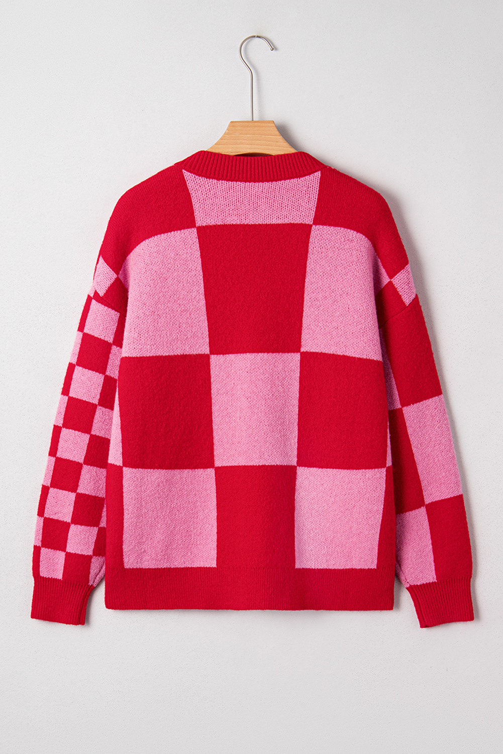 Fiery Red Mixed Plaid Relaxed Sweater Cardigan - loveforevers