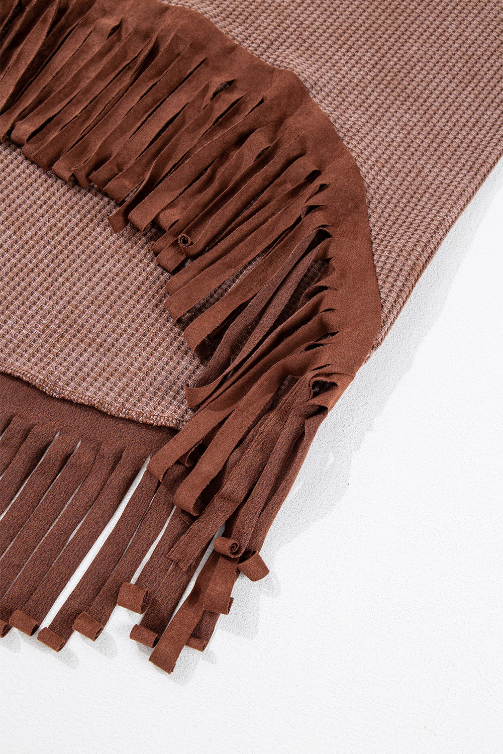 Coffee Waffle Knit Fringed High Low Loose Top - loveforevers
