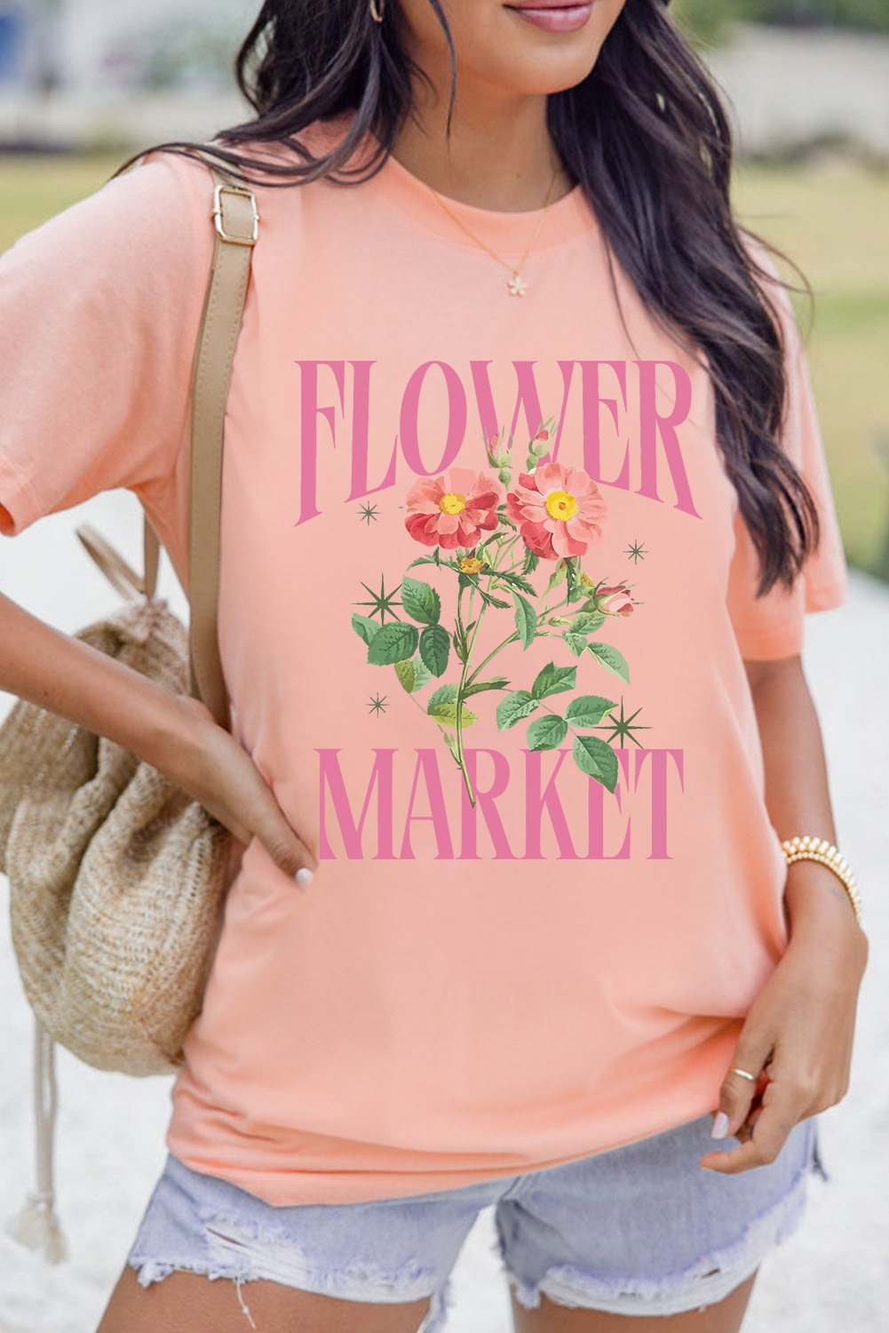 Pink FLOWER MARKET Graphic Crewneck T Shirt - loveforevers