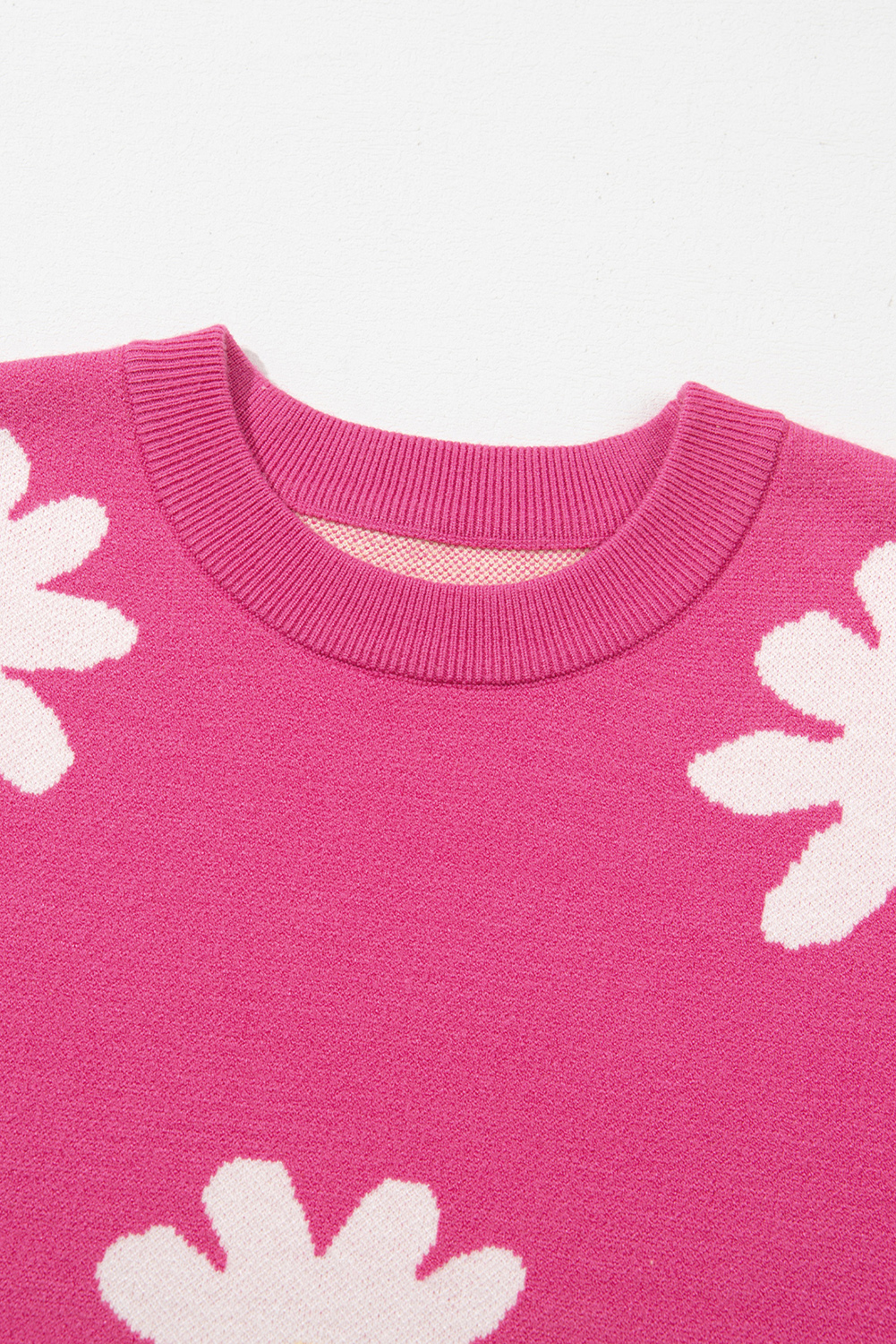 Bright Pink Daisy Flower Crew Neck Long Sleeve Sweater - loveforevers