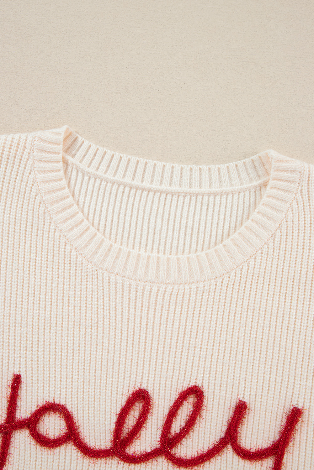 Beige Tinsel Holly Jolly Graphic Classic Sweater - loveforevers