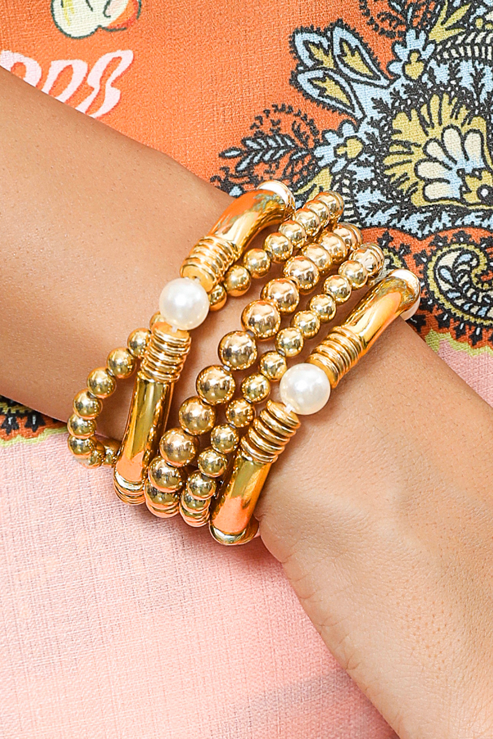 Gold 5pcs Pearl Plated Beaded Bracelet Set - loveforevers