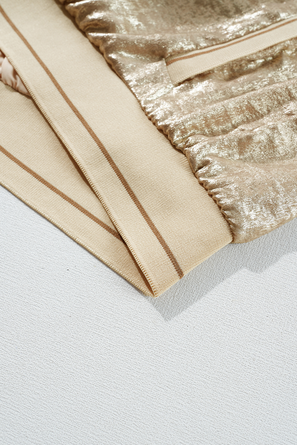Pale Khaki Metallic Zip up Baseball Jacket - loveforevers