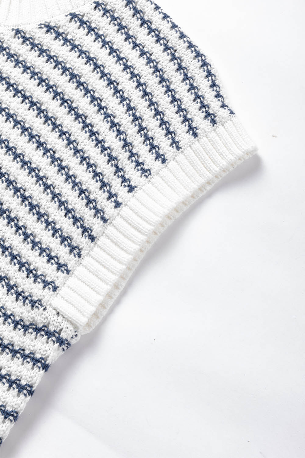 Blue Stripe Ribbed Trim Loose Fit Knitted Sweater Vest - loveforevers
