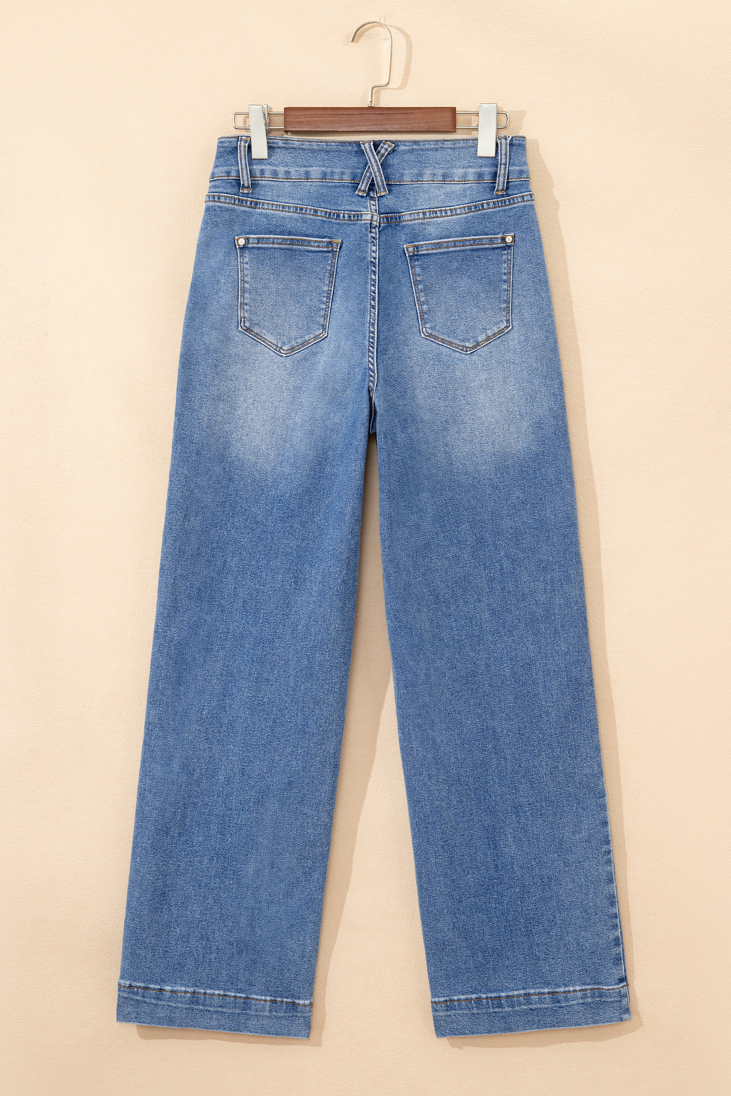 Sky Blue Double Button Zip Fly Straight Leg Jeans - loveforevers