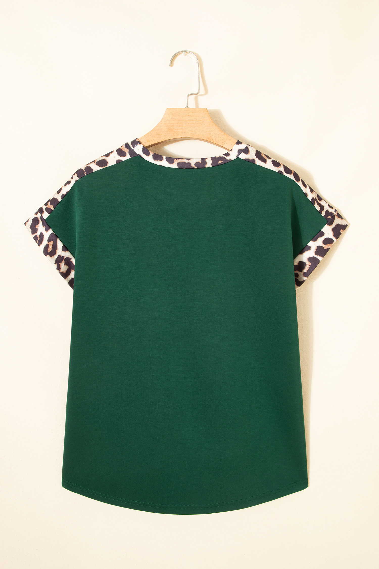 Sea Green Leopard Trim Round Neck Loose T Shirt - loveforevers