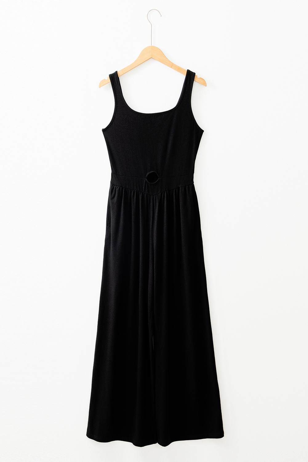 Black Peekaboo Wide Leg Square Neck Sleeveless Jumpsuit - loveforevers