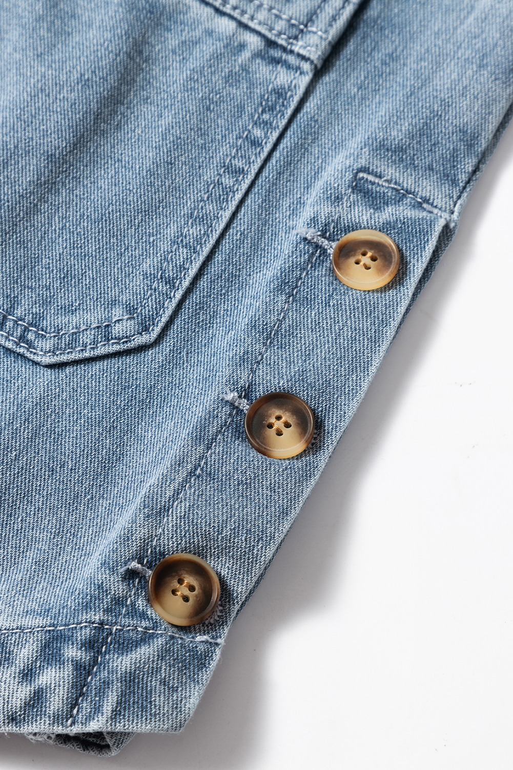 Dusk Blue Slit Buttons Pocketed Denim Jacket - loveforevers