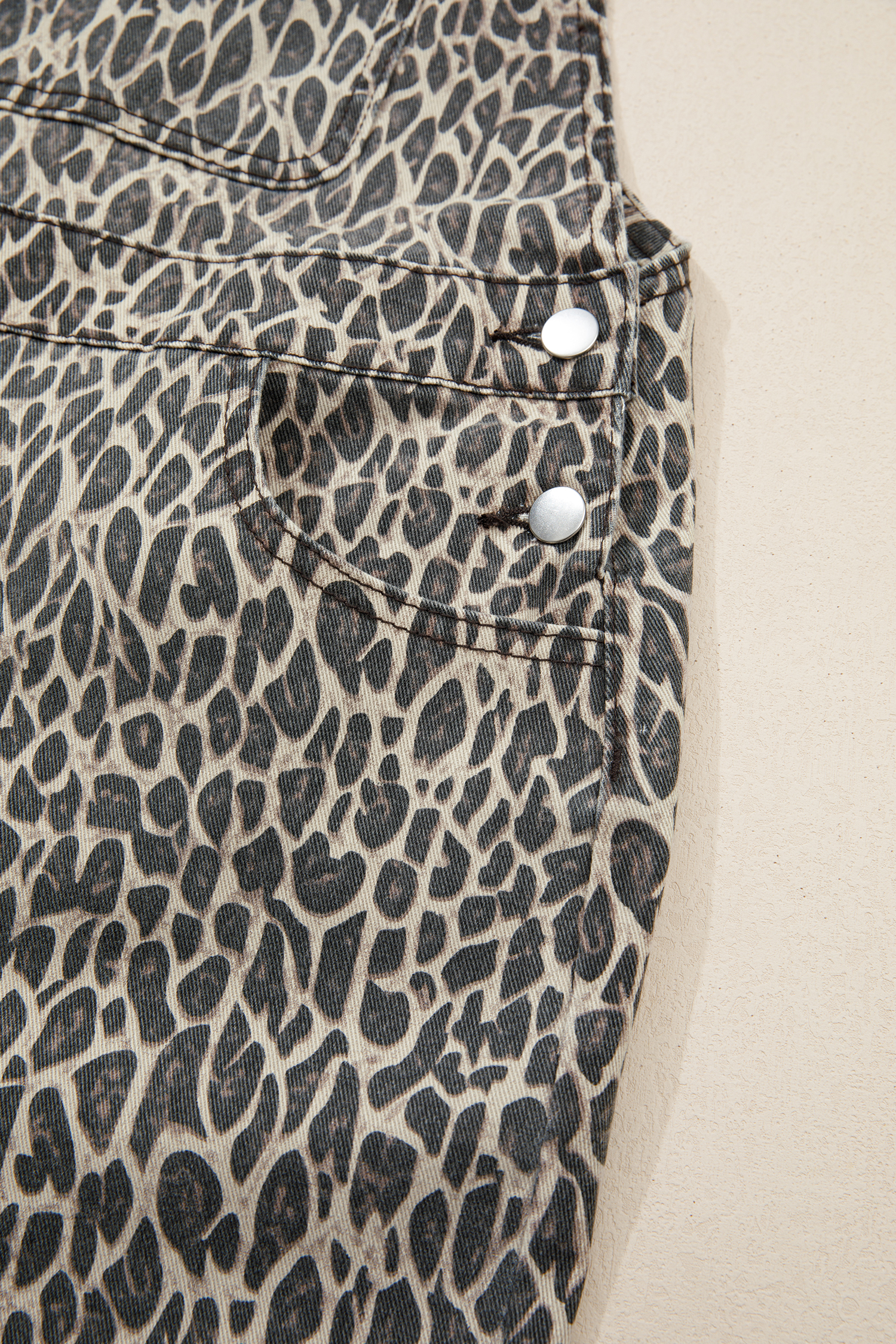 Brown  Leopard Print Straight Leg Loose Denim Overall Jumpsuit - loveforevers