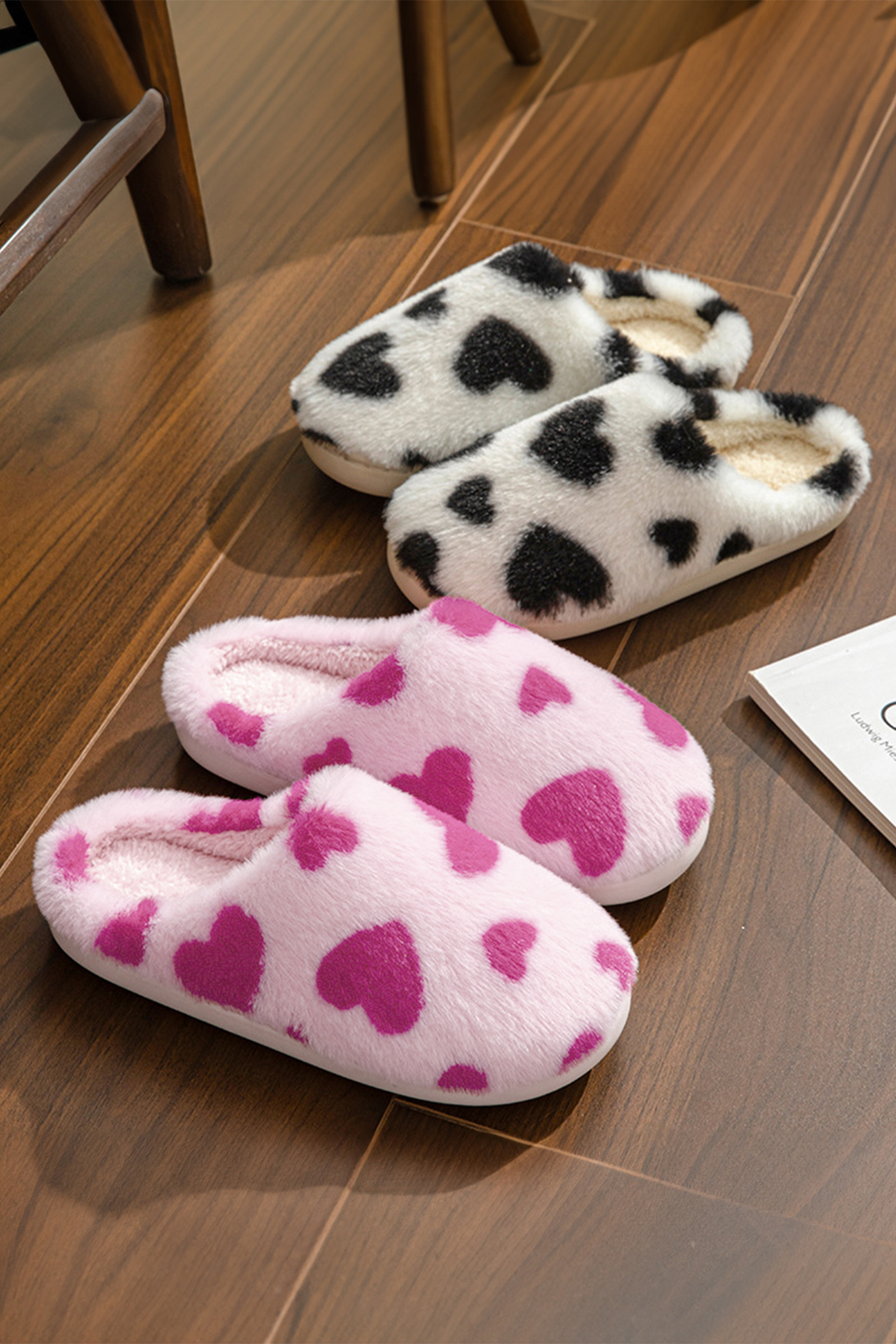 Fiery Red Valentines Heart Shape Winter Fuzzy Slippers - loveforevers