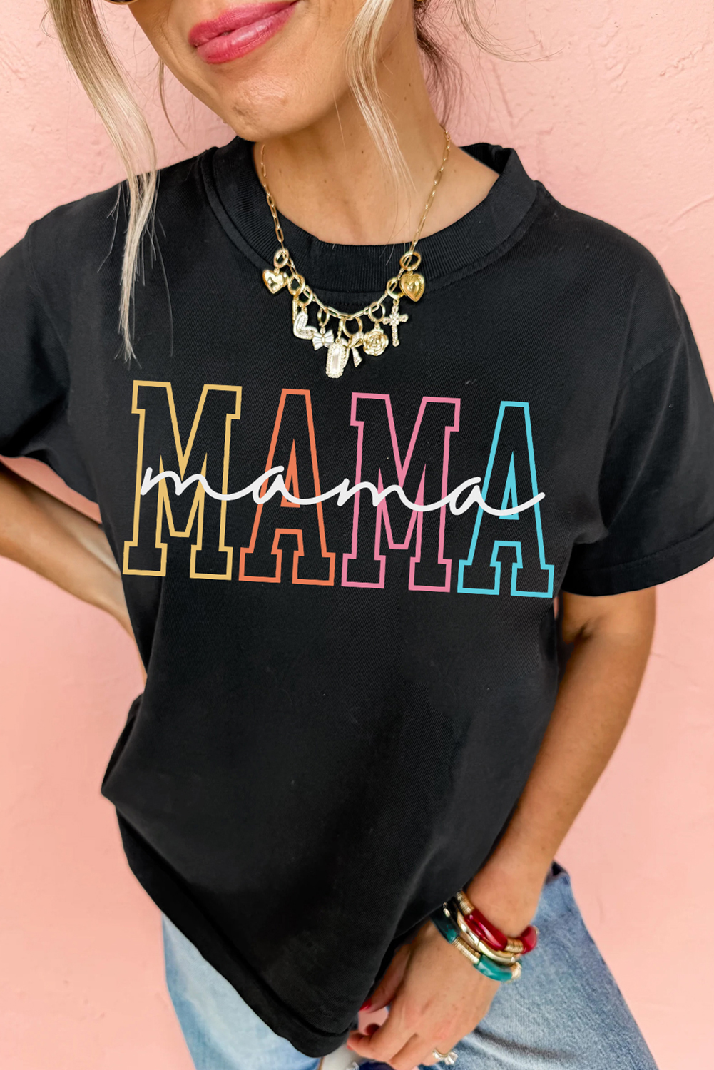 Black MAMA Crew Neck Graphic Tee - loveforevers