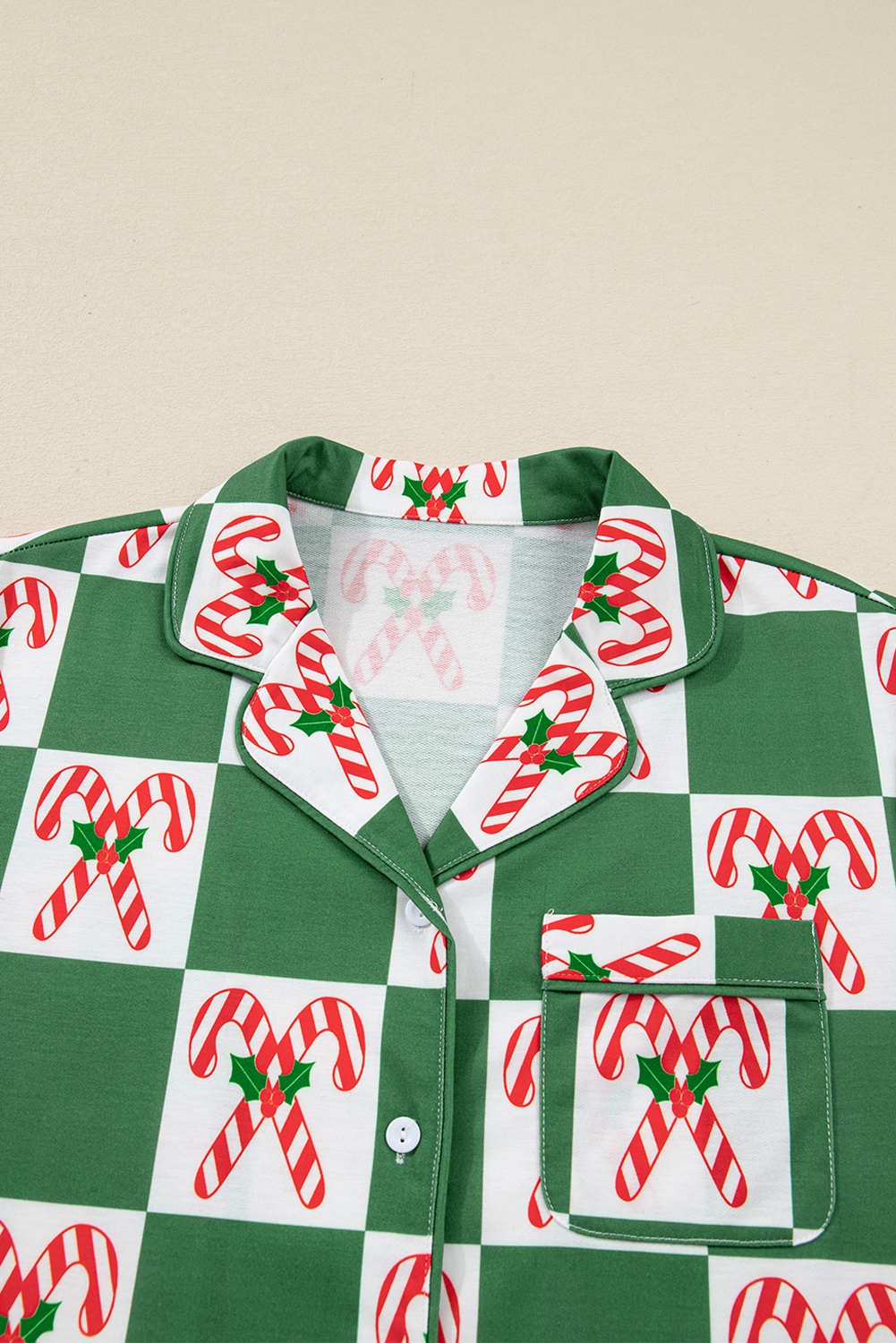 Green Holly Jolly Checkered Pattern 2pcs Long Pajama Set - loveforevers
