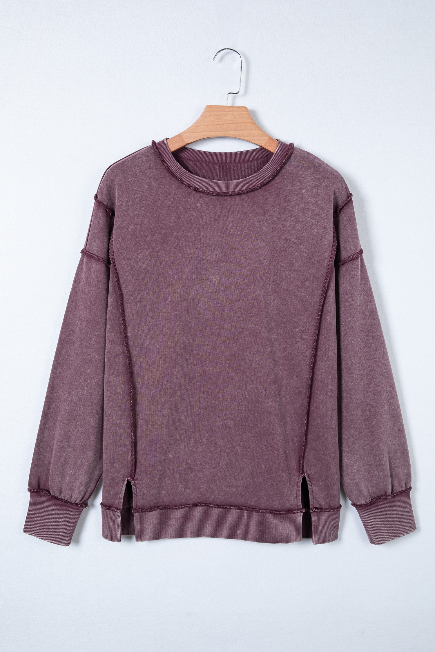 Valerian Mineral Wash Exposed Seam Side Slit Sweatshirt - loveforevers