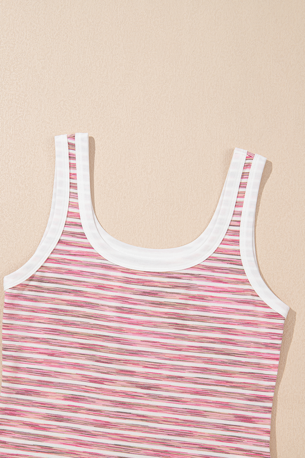 Pink Stripe Contrast Trim Yarn-dyeing Knit Tank Top - loveforevers
