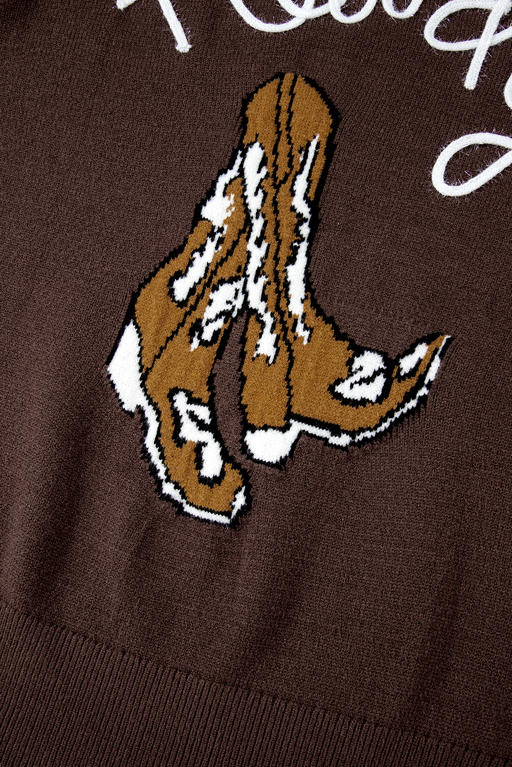 Coffee Western Howdy Boot Graphic High Neck Sweater - loveforevers