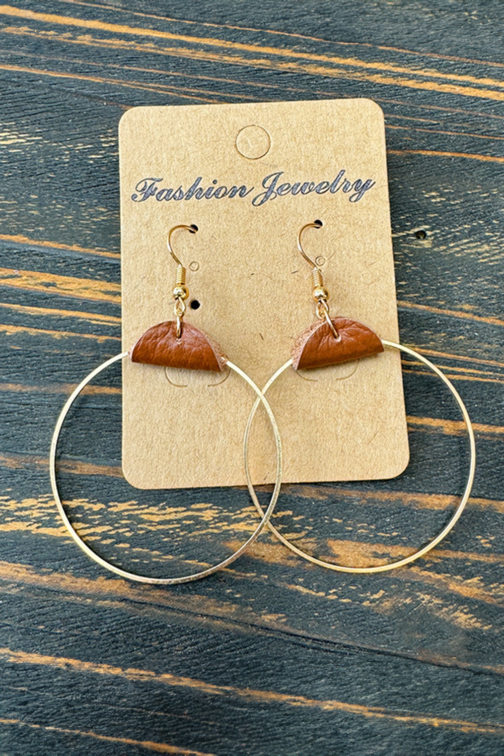 Chestnut PU Leather Hoop Earrings - loveforevers