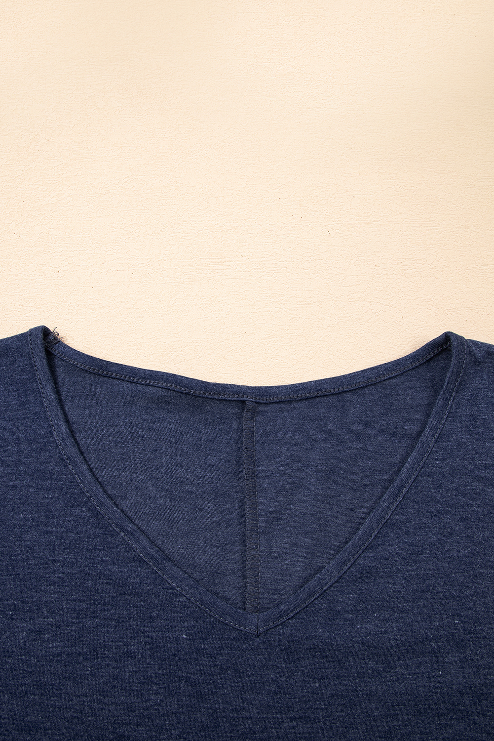 Sail Blue Solid Colour V-Neck Double Layer Sleeve Loose T-Shirt - loveforevers