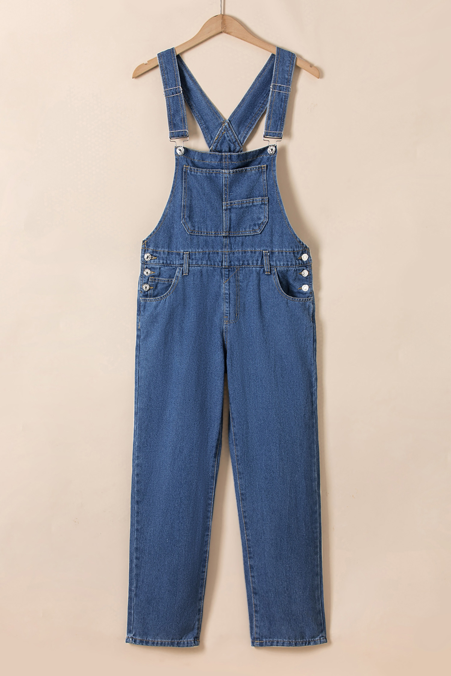 Light Blue Retro Bib Pocket Buckle Straps Casual Denim Jumpsuit - loveforevers