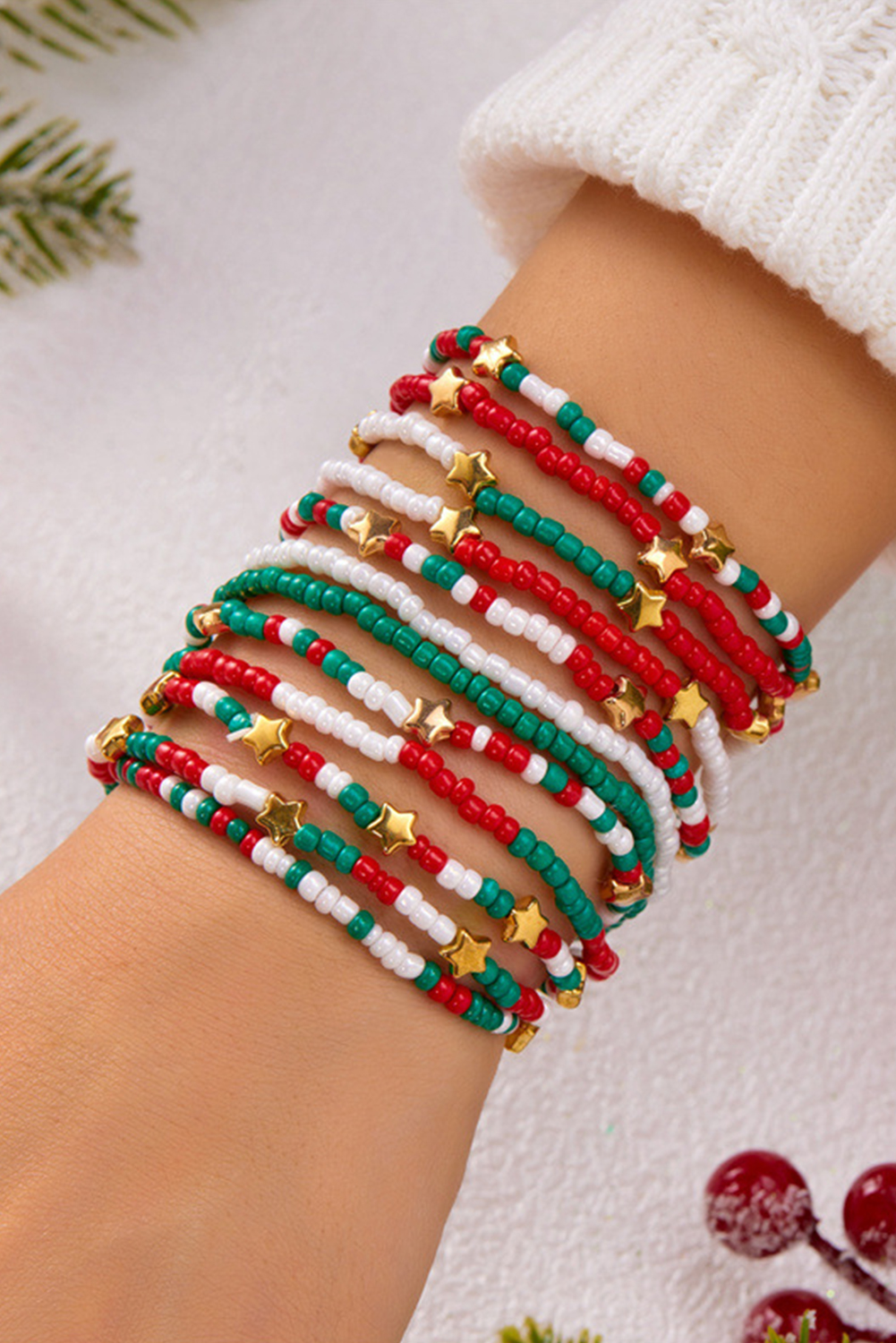 Gold Plated Star Colorful Beads Christmas Fashion Bracelet Set - loveforevers