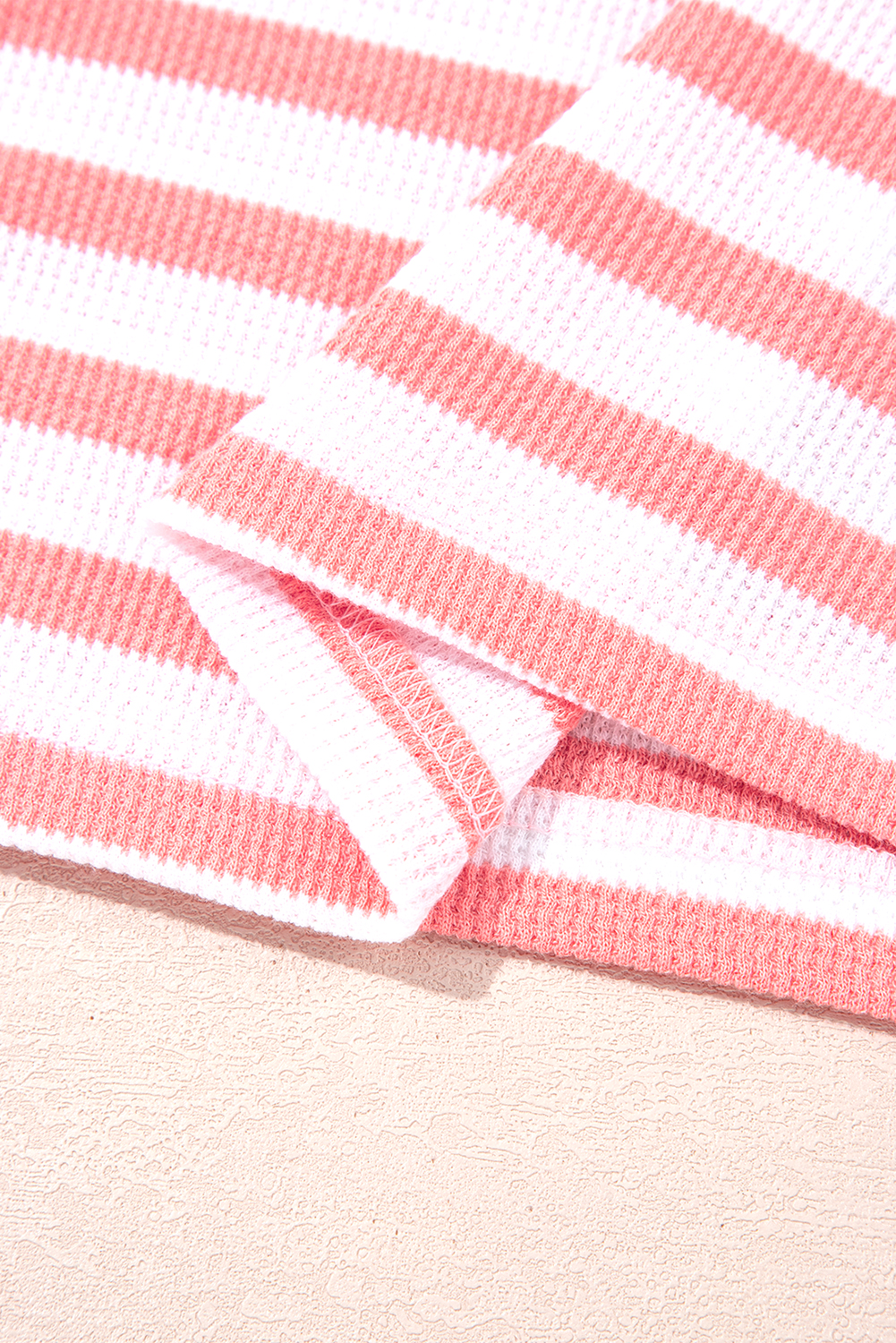 Pink Stripe Textured Contrast Dropped Long Sleeve Top - loveforevers