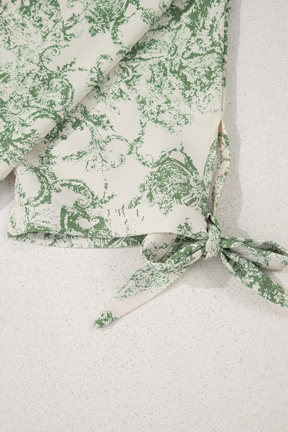 Green Landscape Print Tied 3/4 Sleeve Shirt with Sash - loveforevers