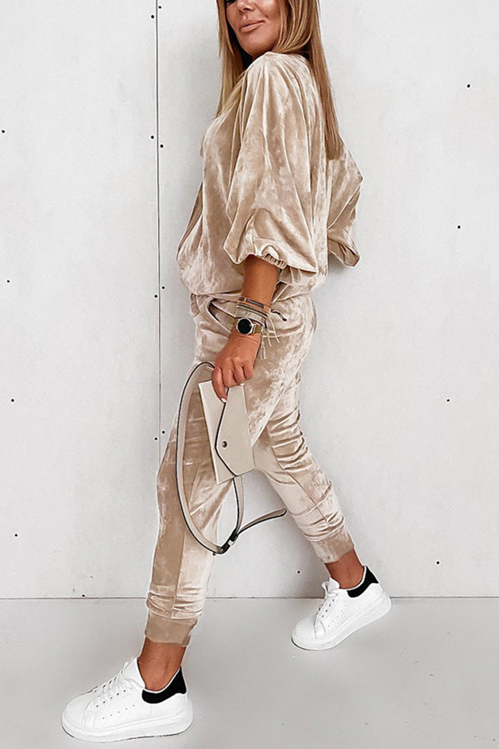 Parchment Velvet Zipped Top and Joggers Two Piece Set - loveforevers